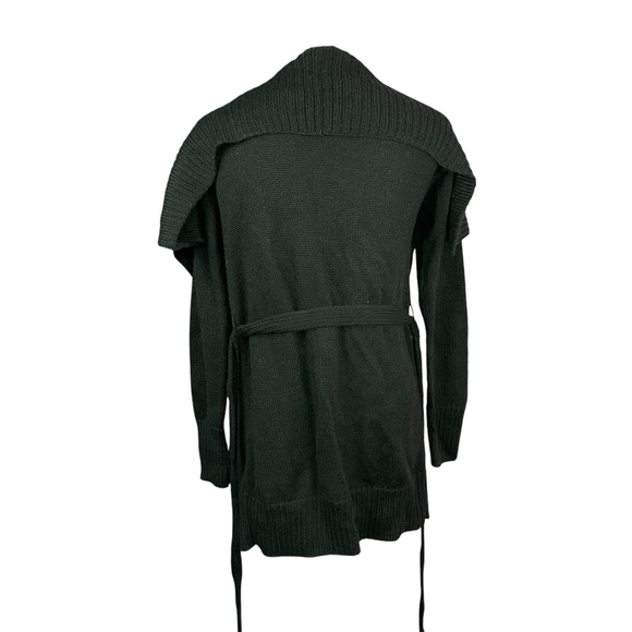 Peruvian Connection Waterfall Cardigan XS Open Front Black Ribbed Knit Tie Waist - Picture 4 of 13